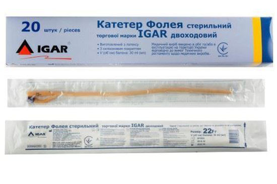 Світлина Катетер Фолея торгової марки IGAR (Ігар) 22 FR двухходовой, стерильний
